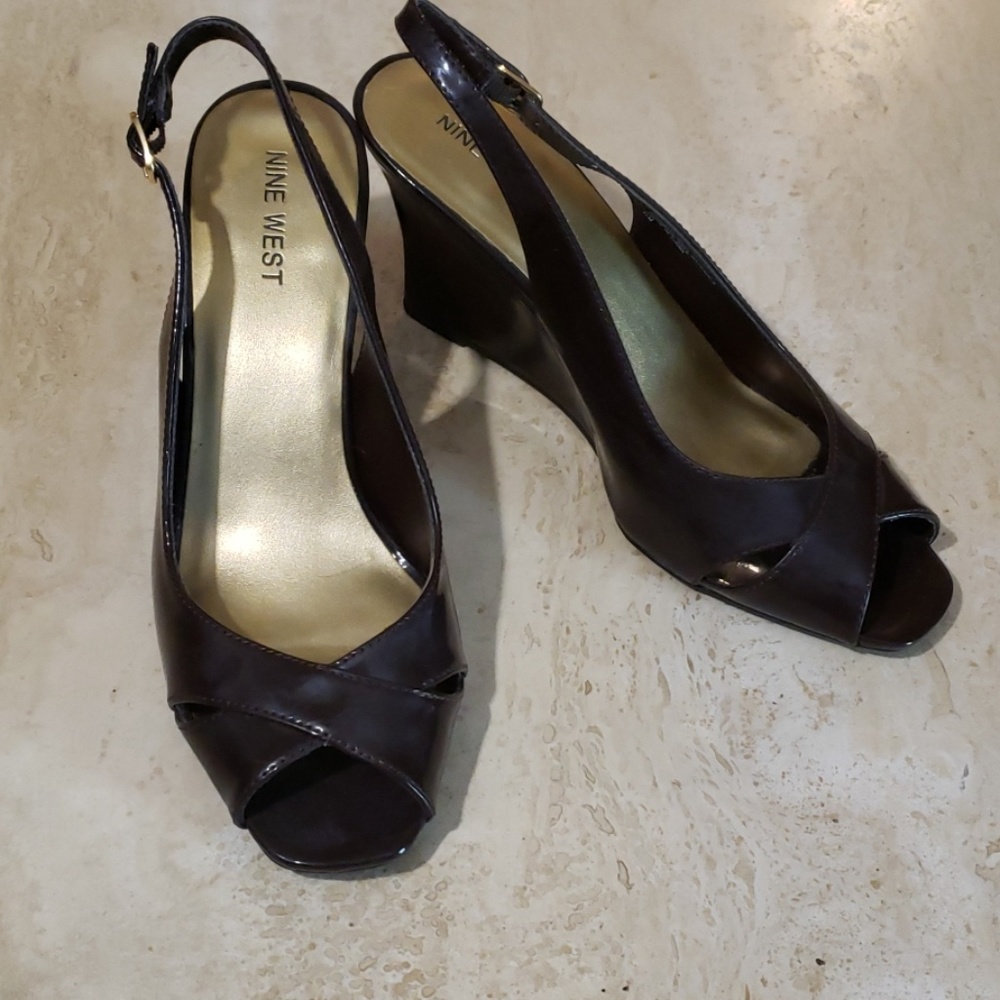Nine West Brown Patent Wedges